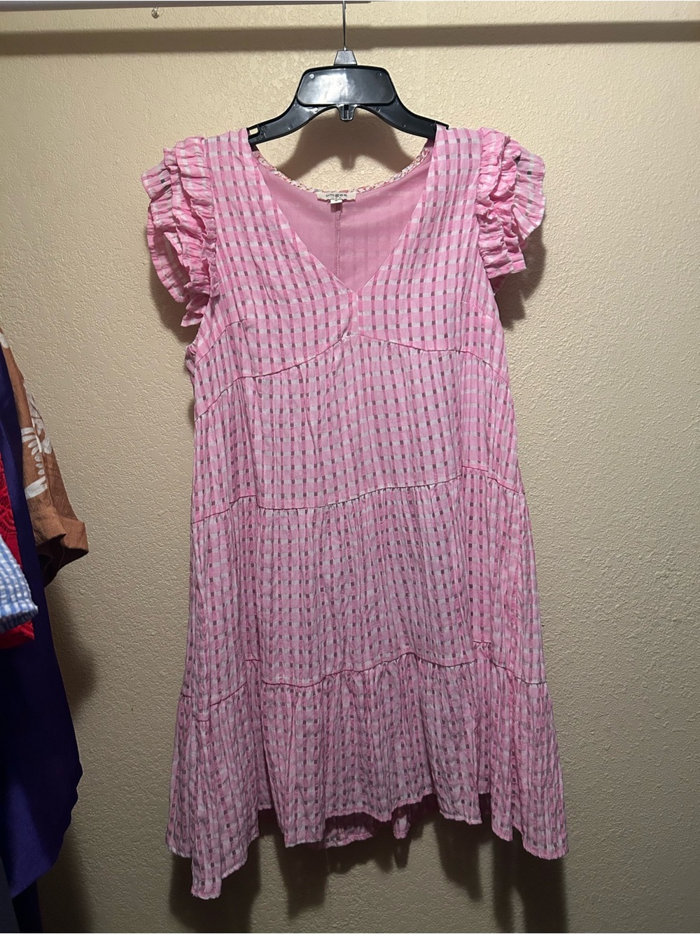 Umgee Pink Tiered V-Neck Ruffle Sleeve Dress